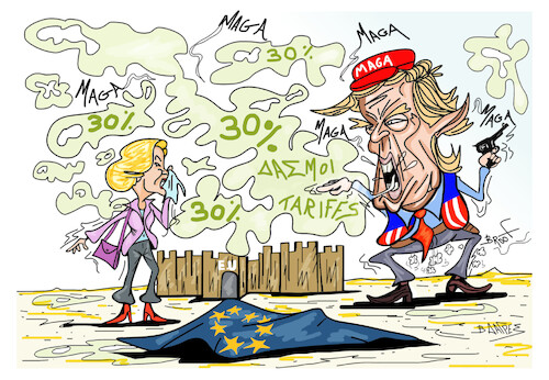 Cartoon: TARIFFS (medium) by vasilis dagres tagged tariffs