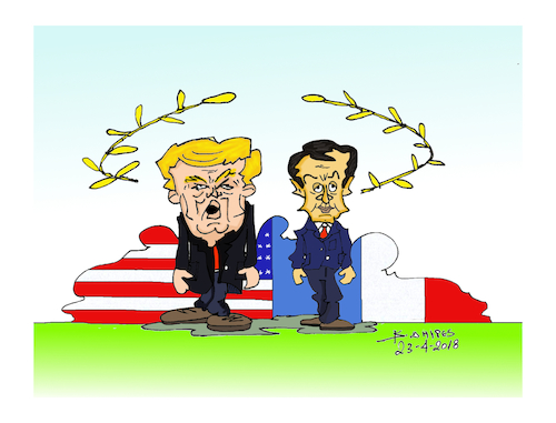 Cartoon: TRUMP AND MACRON (medium) by vasilis dagres tagged trump,macron,american,france