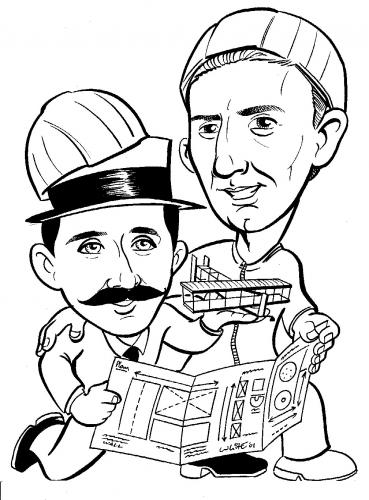 Cartoon: the Wright brothers (medium) by mwhite64 tagged history,airplane,construction,caricature