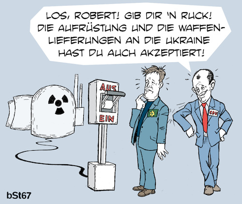 Cartoon: Wohl auch das... (medium) by bSt67 tagged atom,atomenergie,waffenlieferung,ukraine,energiewende,atomkraft,grüne,cdu,habeck,merz
