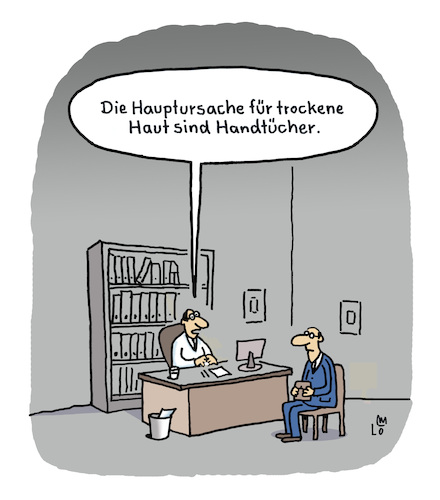 Cartoon: Beim Hautarzt (medium) by Lo Graf von Blickensdorf tagged xerodermie,trockene,haut,hautarzt,dermatologe,arzt,doktor,patient,praxis,karikatur,lo,graf,cartoon,handtuch,xerodermie,trockene,haut,hautarzt,dermatologe,arzt,doktor,patient,praxis,karikatur,lo,graf,cartoon,handtuch