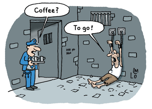 Cartoon: Coffee to go (medium) by Lo Graf von Blickensdorf tagged gefängnis,prison,kaffee,coffee,zelle,gefängniszell,karikatur,caricatur,lo,graf,cartoon,häftling,prisoner,jva,wortspiel,play,on,words,gefängnis,prison,kaffee,coffee,zelle,gefängniszell,karikatur,caricatur,lo,graf,cartoon,häftling,prisoner,jva,wortspiel,play,on,words