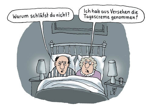 Cartoon: Tagescreme (medium) by Lo Graf von Blickensdorf tagged schlaflos,tagescreme,nachtcreme,kosmetik,ehepaar,bett,ehebett,versehen,karikatur,lo,graf,cartoon,müde,mann,frau,schlaflos,tagescreme,nachtcreme,kosmetik,ehepaar,bett,ehebett,versehen,karikatur,lo,graf,cartoon,müde,mann,frau