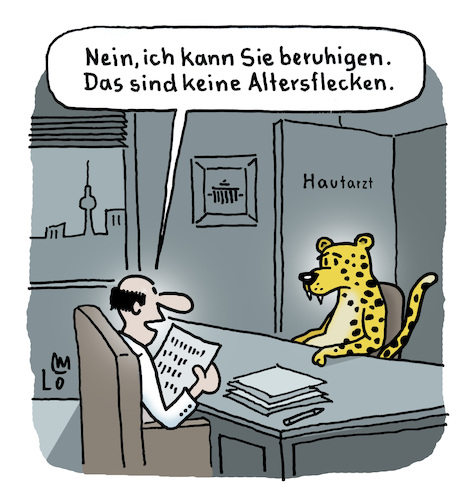 Cartoon: Vorsorge (medium) by Lo Graf von Blickensdorf tagged altersflecken,dermatologe,hautarzt,vorsorgeuntersuchung,leopard,karikatur,lo,graf,cartoon,arzt,diagnose,vorsorge,flecken,altersflecken,dermatologe,hautarzt,vorsorgeuntersuchung,leopard,karikatur,lo,graf,cartoon,arzt,diagnose,vorsorge,flecken