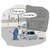 Cartoon: Polizeikontrolle (small) by Lo Graf von Blickensdorf tagged führerschein,auto,mann,polizist,papiere,schnick,schnack,schnuck,schere,spaß,straße,berlin,karikatur,cartoon,lo