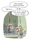 Cartoon: Schuhkauf (small) by Lo Graf von Blickensdorf tagged shpping,schuhe,frauen,frau,verkäuferin,schuhgeschäft,pumps,stöckelschuhe,preis,euro,teuer,designer,luxus,shop