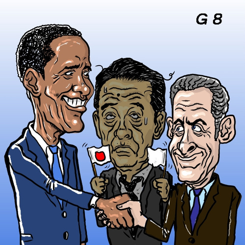 Cartoon: Prime Minister G8 stand out? (medium) by takeshioekaki tagged g8,japan,sarközy,obama