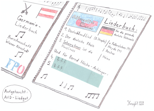 Cartoon: AfD-Liederbuch (medium) by kneissar tagged politik,parteien,rechtspopulismus,deutschland,österreich,afd,fpö