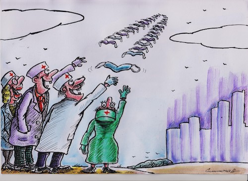 Cartoon: fly away (medium) by vadim siminoga tagged coronavirus,doctors,vaccine,masks,pandemic,joy,quarantine