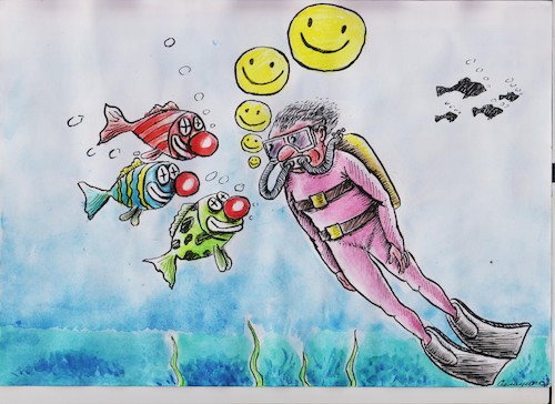 Cartoon: smile (medium) by vadim siminoga tagged water,diving,fish,clowns,smiles,health,love