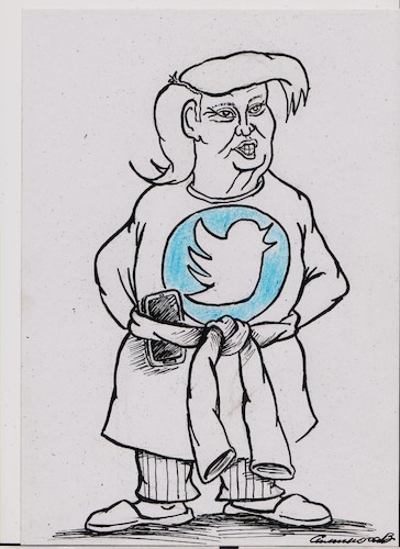 Cartoon: Twitter (medium) by vadim siminoga tagged election,ban,terrorism,coup,trump,psycho