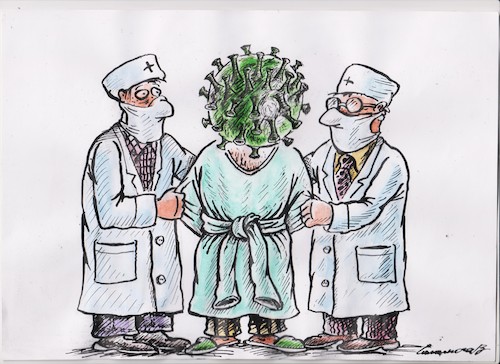 Cartoon: we will defeat the coronovirus (medium) by vadim siminoga tagged medicine,coronavirus,infection,psychosis,nerves,emotions
