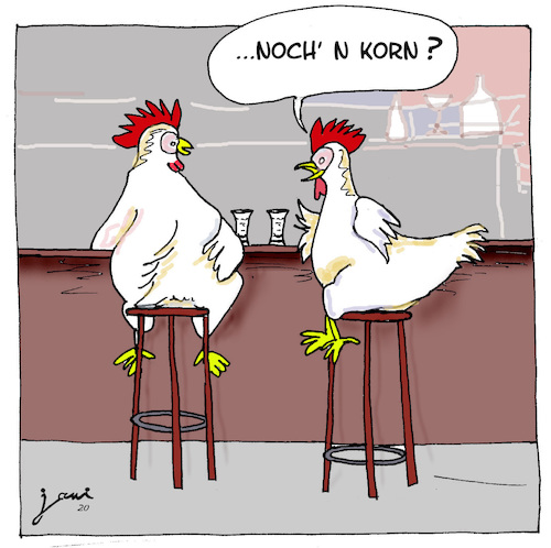 Cartoon: schlechter Witz (medium) by jpn tagged kneipe,hühner,korn,alkohol,schelchterwitz