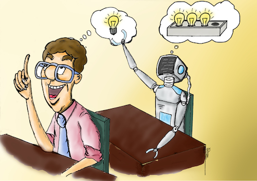 Cartoon: Computer Thinking (medium) by Orhan ATES tagged computer,thinking,human,technology,idea,improve
