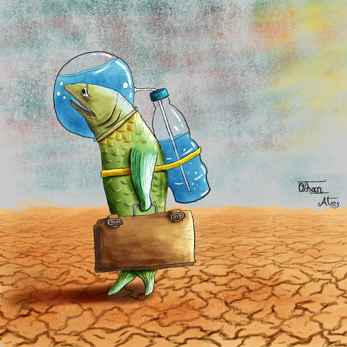 Cartoon: Water (medium) by Orhan ATES tagged water,life,without,earth,planet,future,danger,nature,animals,human,humanity,drought