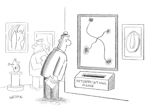 Cartoon: Pictures at an Exhibition (medium) by Werner Wejp-Olsen tagged interpretations,paintings,gallery,museum,art,artists