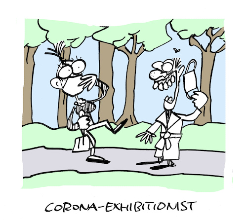 Cartoon: Enthüllung (medium) by Bregenwurst tagged coronavirus,pandemie,mundschutz,exhibitionist,atemschutz