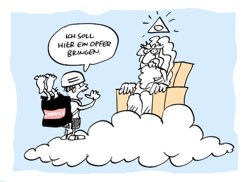 Cartoon: Opfer (medium) by Bregenwurst tagged opfer,bringdienst,gorillas,gott,kurier