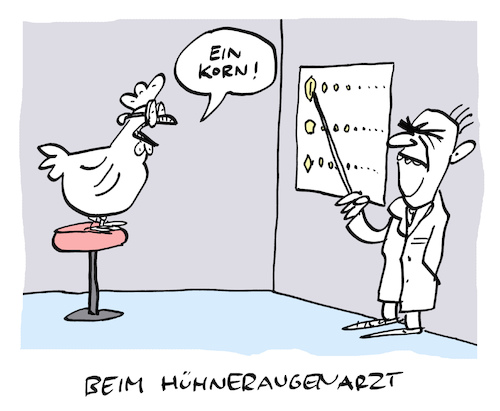 Cartoon: Optik (medium) by Bregenwurst tagged huhn,hühnerauge,augenarzt,korn,sehtest