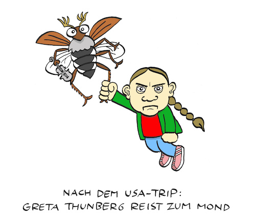 Cartoon: Thunflug (medium) by Bregenwurst tagged greta,thunberg,reise,flug,klima,mond,sumsemann