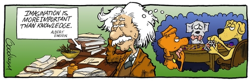 Cartoon: Einstein (medium) by Goodwyn tagged einstein,dog,poker,table,papers,imagination,knowledge