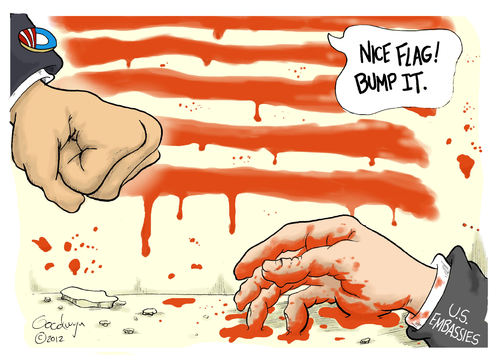 Cartoon: Obama Flag (medium) by Goodwyn tagged flag,american,embassy,obama,election,blood