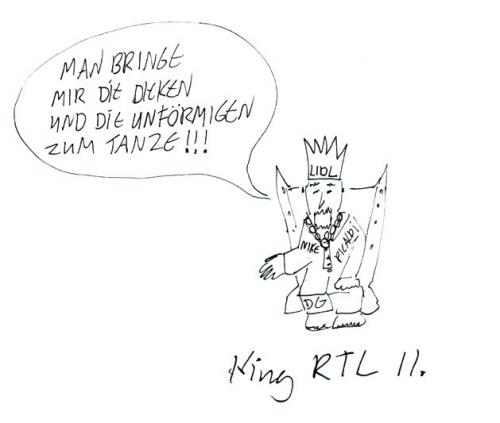Cartoon: the king has spoken (medium) by Der Apfel tagged rtl,iii,tv,könig,king,satire,fernsehen