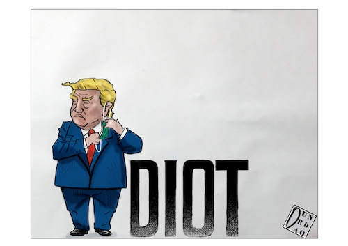 Cartoon: Donald Trump dimesso (medium) by Christi tagged trump,mask,covid,white,house,idiot