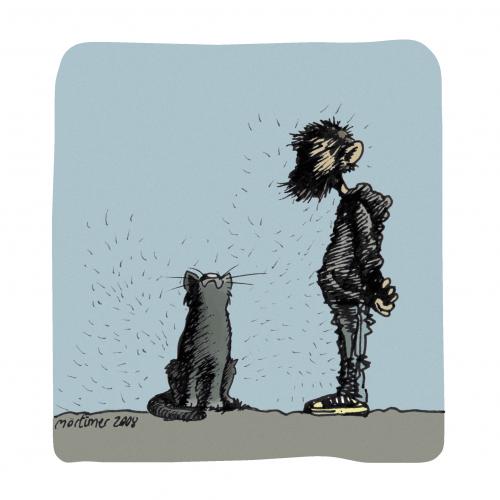 Cartoon: my cat (medium) by mortimer tagged mortimer,cats,animals,katze,haustier,haare,pelz,haarausfall,allergie,fell,fellknäuel,kratzbaum,kralle