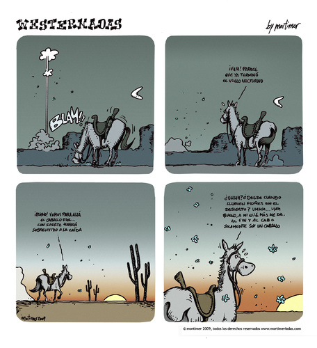 Cartoon: westernadas 11 (medium) by mortimer tagged mortimer,mortimeriadas,cartoon,westernadas,psychedelic,underground,shaman,chaman,fly,vuelo,desierto,caballo,horse,amanecer