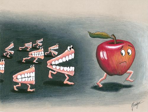 Cartoon: Apple 2 (medium) by menekse cam tagged sweet,aqueous,apple,famous,amasya,turkey,teeth,bite