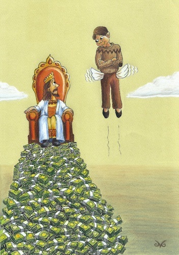 Cartoon: Dictatorship of Money (medium) by menekse cam tagged dictatorship,money,king,chair,poor,man,empty,pocket,wings