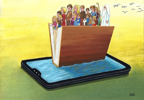 Cartoon: Noahs Ark. (medium) by menekse cam tagged book,noahs,ark,technology,addiction,freedom