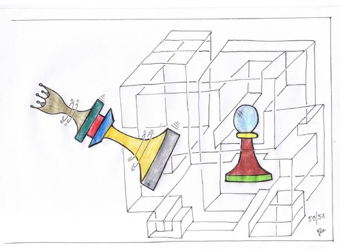 Cartoon: chess pawn strikes  the king (medium) by skätch-up tagged fiction,realität,gewinn,verlust,obennachunten,umkehr,upsidedown,revolution,umsturz,spiel,bauer,könig,chess,schach