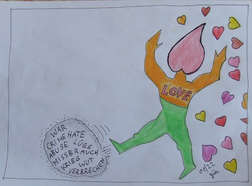 Cartoon: LOVE IN ACTION (medium) by skätch-up tagged love,winner,friends,devine,god,hate,war,crime,abuse,krieg,hass,missbrauch,wut