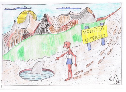 Cartoon: point of interest (medium) by skätch-up tagged marathon,sport,travelling,holidays,journey,sunrise,mountains,shark