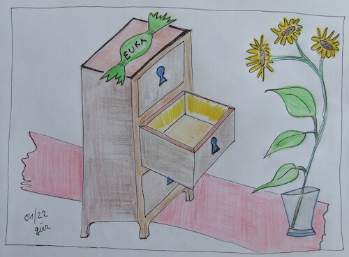 Cartoon: THE LAST EUKALYPTUS (medium) by skätch-up tagged eukalyptus,cupbord,sunflower,red,carpet,health,get,well,soon,no,worry