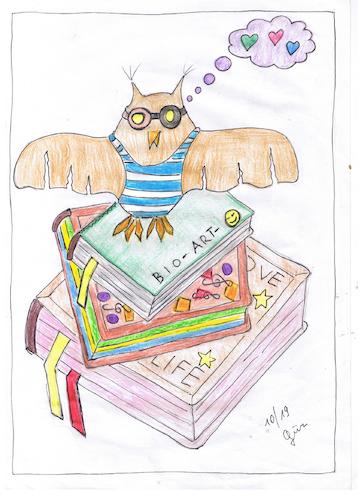 Cartoon: the OWL loves wisdom (medium) by skätch-up tagged eule,owl,weisheit,lesen,bücher,natur,liebe,technik,interessantes,wissen,und,können,lebensqualität