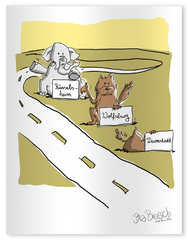 Cartoon: Darmstadt (medium) by diebia tagged darmstadt,ruesselsheim,wolfsburg,strasse,anhalter,wolf,elefant,kacke