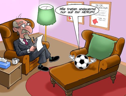 Cartoon: Beim Psychodoc (medium) by Joshua Aaron tagged ball,psychiater,depression,couch,treten,ball,psychiater,depression,couch,treten