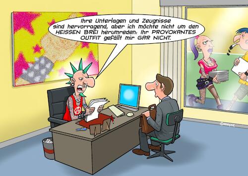 Cartoon: Bewerbungsgespräch (medium) by Joshua Aaron tagged bewerbung,juppie,yuppie,punk,anarchy,konservative,neoliberale,arschlöcher,bewerbung,juppie,yuppie,punk,anarchy,konservative,neoliberale,arschlöcher