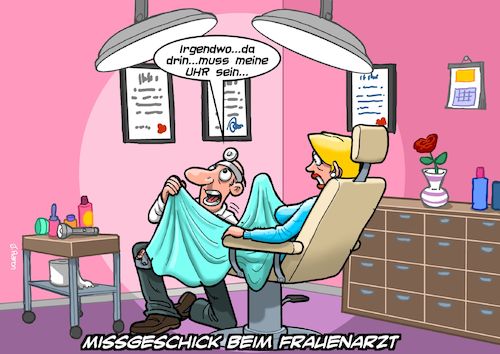 Cartoon: Frauenarzt (medium) by Chris Berger tagged frauenarzt,unfall,missgeschick,armbanduhr,eingriff,untersuchung,vagina,uterus,gebärmutter,frauenarzt,unfall,missgeschick,armbanduhr,eingriff,untersuchung,vagina,uterus,gebärmutter