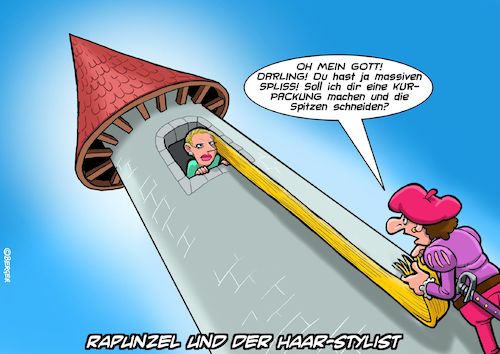 Cartoon: Haarige Sache (medium) by Chris Berger tagged rapunzel,friseur,stylist,spliss,frisur,rapunzel,friseur,stylist,spliss,frisur