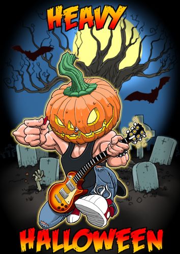 Cartoon: Heavy Halloween (medium) by Joshua Aaron tagged heavy,metal,rock,roll,rocker,halloween,pumpkin,kürbis,friedhof,graveyard,heavy,metal,rock,roll,rocker,halloween,pumpkin,kürbis,friedhof,graveyard