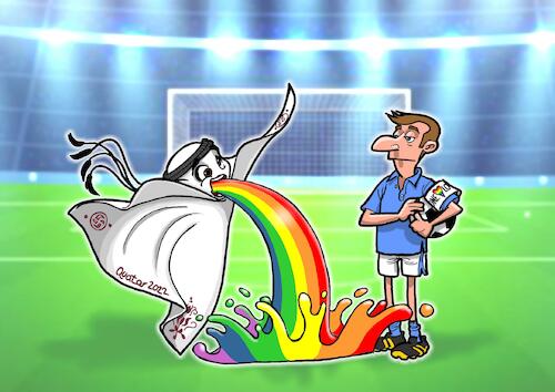 Cartoon: Homophobe WM Katar (medium) by Joshua Aaron tagged homophob,one,love,katar,qatar,wm,fussball,socer,gay,rights,lgbtq,homophob,one,love,katar,qatar,wm,fussball,socer,gay,rights,lgbtq