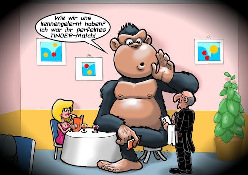 Cartoon: King Kong und die weisse Frau (medium) by Joshua Aaron tagged king,kong,weisse,frau,tinder,dating,app,king,kong,weisse,frau,tinder,dating,app