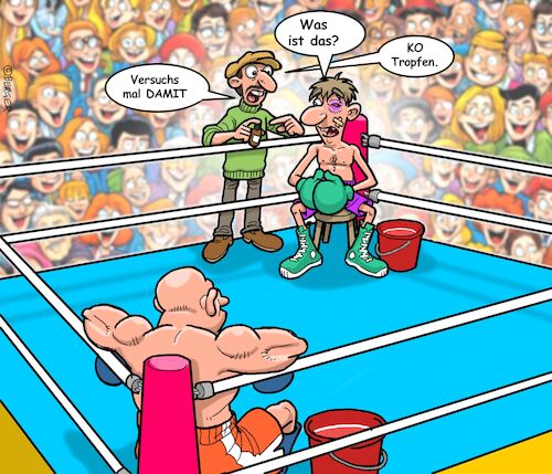Cartoon: K.O. Tropfen (medium) by Chris Berger tagged boxer,ring,ko,trainer,boxer,ring,ko,trainer