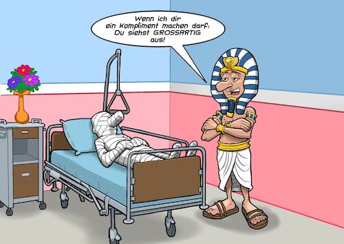 Cartoon: Krankenbesuch (medium) by Chris Berger tagged ägypten,mumie,krankenhaus,krankenzimmer,bandage,hospital,ägypten,mumie,krankenhaus,krankenzimmer,bandage,hospital