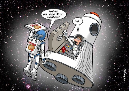 Cartoon: Lieferando (medium) by Joshua Aaron tagged pizza,lieferdienst,space,weltraum,rakete,astronaut,pizzeria,pizza,lieferdienst,space,weltraum,rakete,astronaut,pizzeria