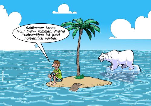 Cartoon: Pech (medium) by Chris Berger tagged insel,schiffbrüchig,polarbär,eisbär,gestrandet,ozean,insel,schiffbrüchig,polarbär,eisbär,gestrandet,ozean